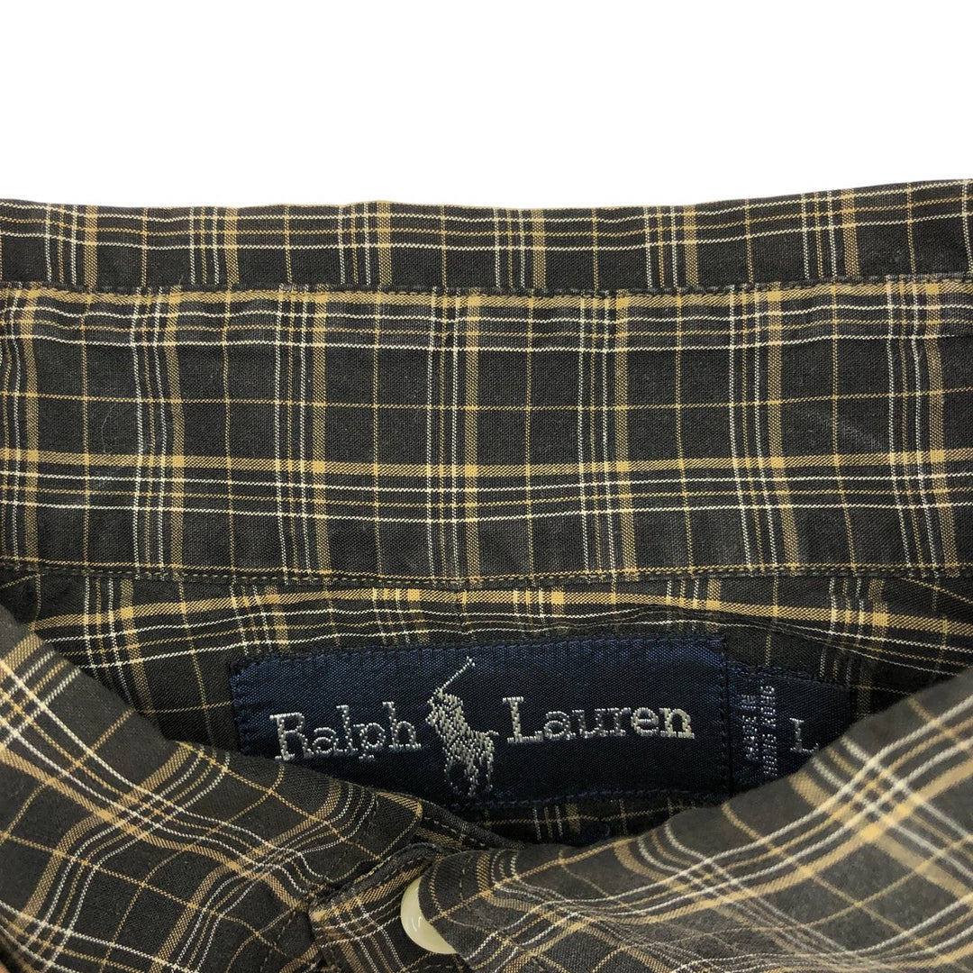 Ralph Lauren BLAKE short sleeve button down check shirt, men's size L cotton black type Vintage Second Hand