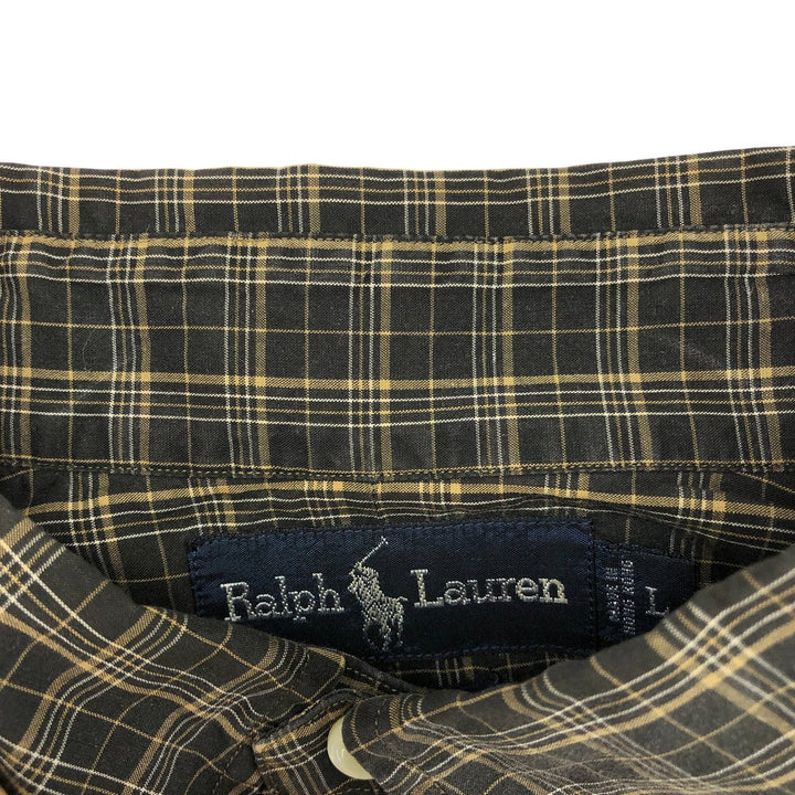 Ralph Lauren BLAKE short sleeve button down check shirt, men's size L cotton black type Vintage Second Hand