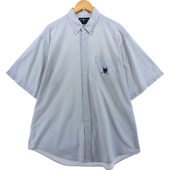 Ralph Lauren TILDEN seersucker short-sleeve button-down striped shirt, men's size XL cotton navy blue type Vintage Second Hand
