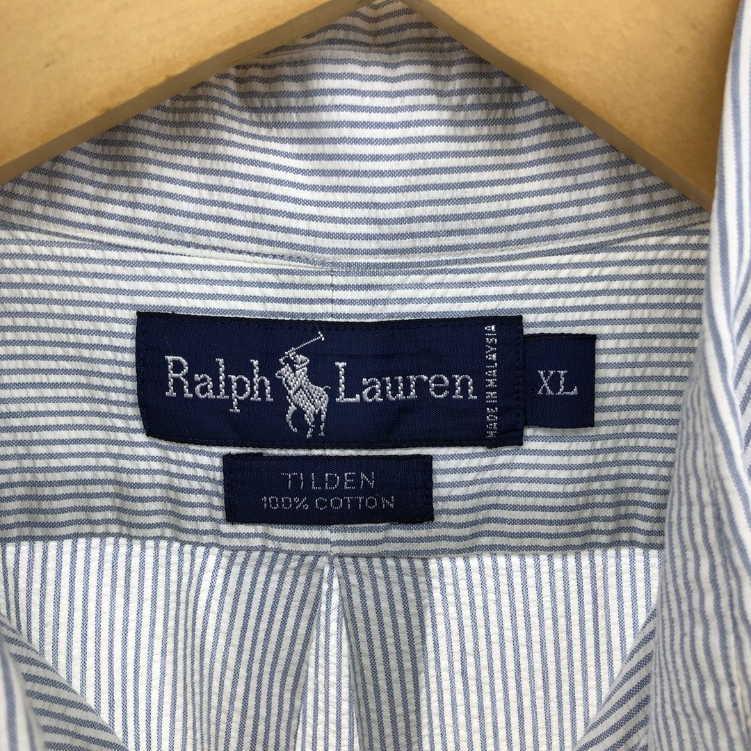 Ralph Lauren TILDEN seersucker short-sleeve button-down striped shirt, men's size XL cotton navy blue type Vintage Second Hand