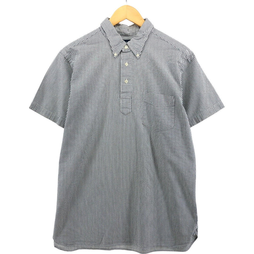 Ralph Lauren Seersucker Short Sleeve Button-Down Striped Shirt, Men's Size L cotton Khaki type Vintage Second Hand