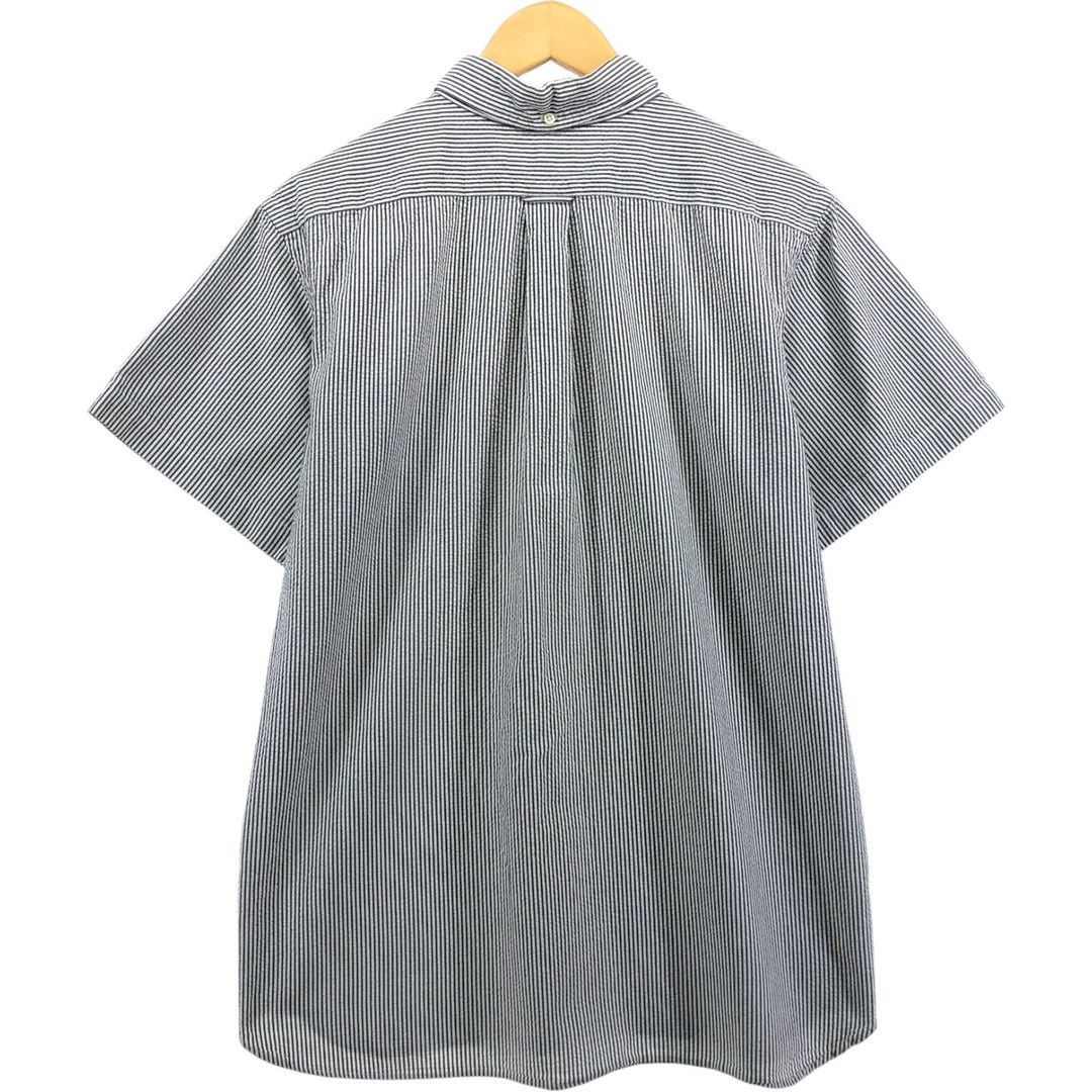 Ralph Lauren Seersucker Short Sleeve Button-Down Striped Shirt, Men's Size L cotton Khaki type Vintage Second Hand
