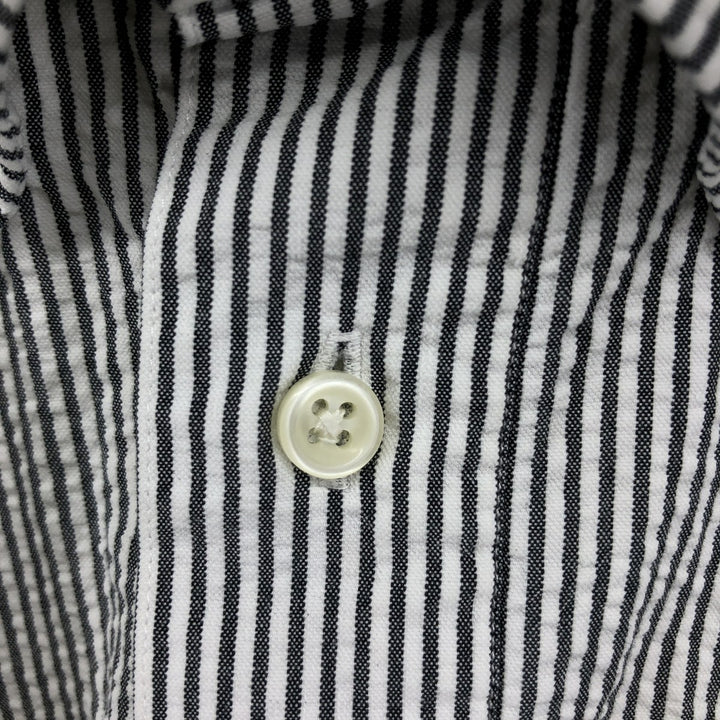 Ralph Lauren Seersucker Short Sleeve Button-Down Striped Shirt, Men's Size L cotton Khaki type Vintage Second Hand
