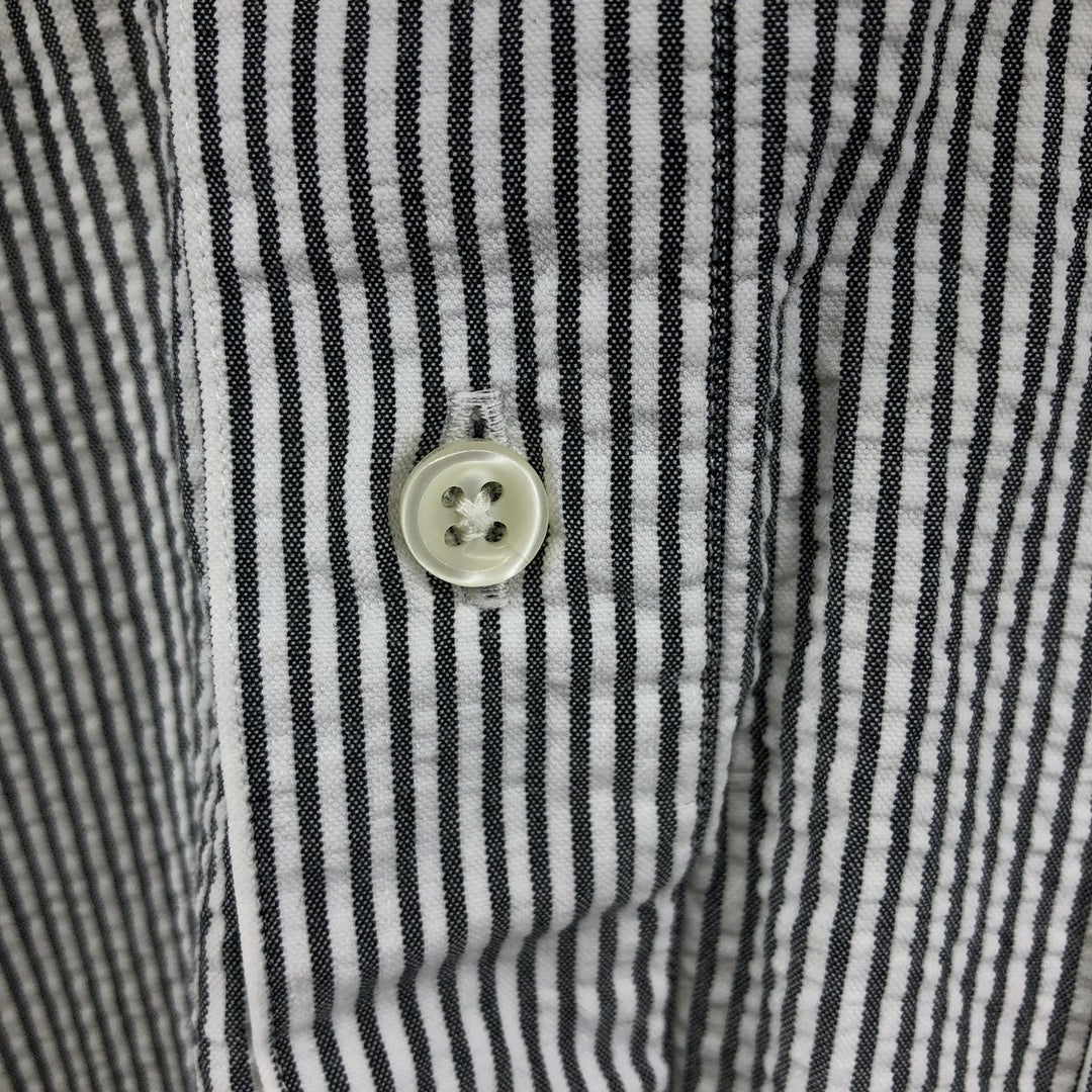 Ralph Lauren Seersucker Short Sleeve Button-Down Striped Shirt, Men's Size L cotton Khaki type Vintage Second Hand