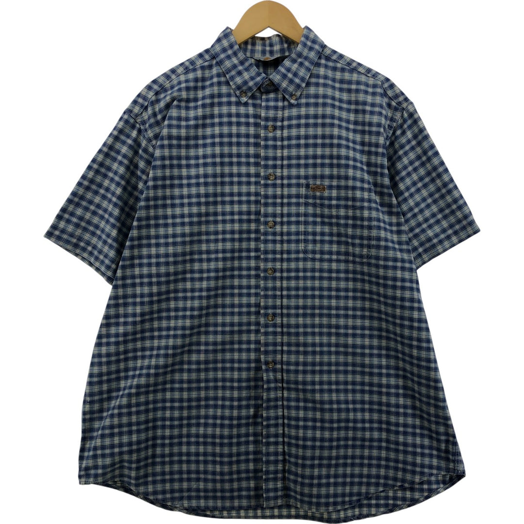 Carhartt Check Pattern Button-down Short Sleeve Work Shirt, Men's XXL unclear blue type Vintage Second Hand