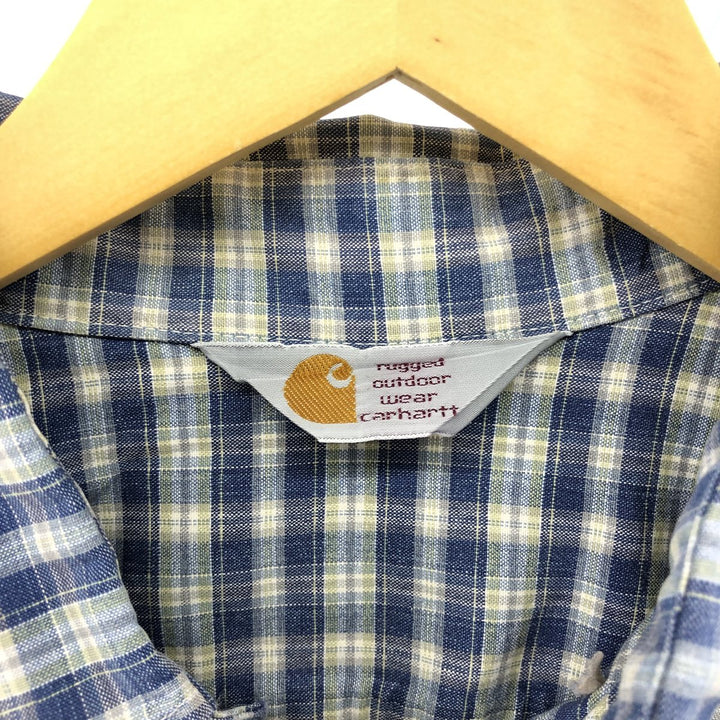 Carhartt Check Pattern Button-down Short Sleeve Work Shirt, Men's XXL unclear blue type Vintage Second Hand