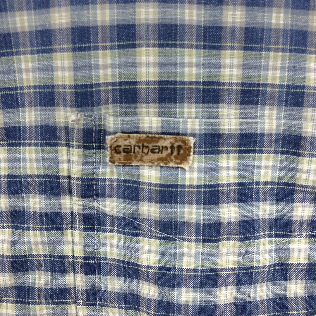 Carhartt Check Pattern Button-down Short Sleeve Work Shirt, Men's XXL unclear blue type Vintage Second Hand