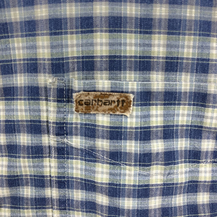 Carhartt Check Pattern Button-down Short Sleeve Work Shirt, Men's XXL unclear blue type Vintage Second Hand