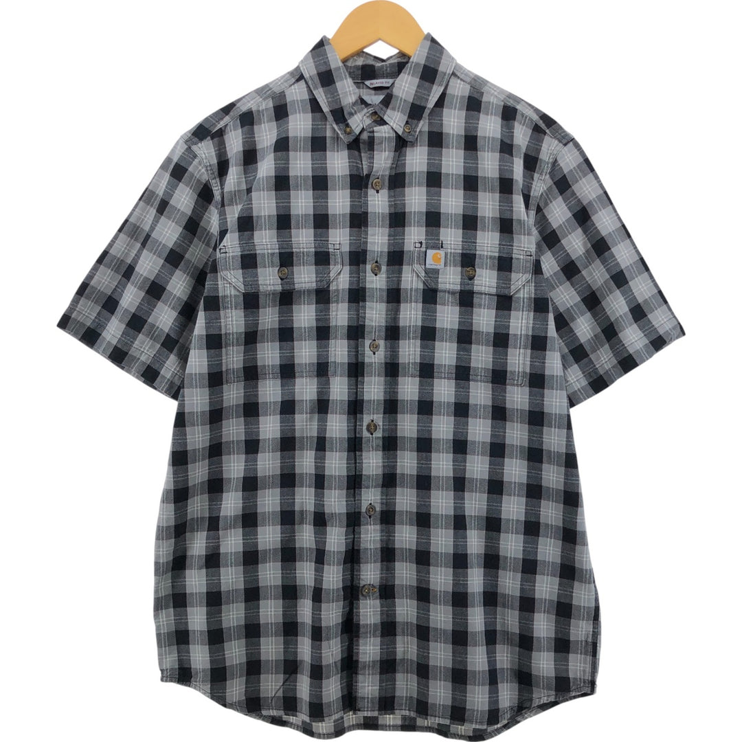 Carhartt Relaxed Fit Check Pattern Button-Down Short Sleeve Work Shirt, Men's Size Medium cotton black type Vintage Second Hand