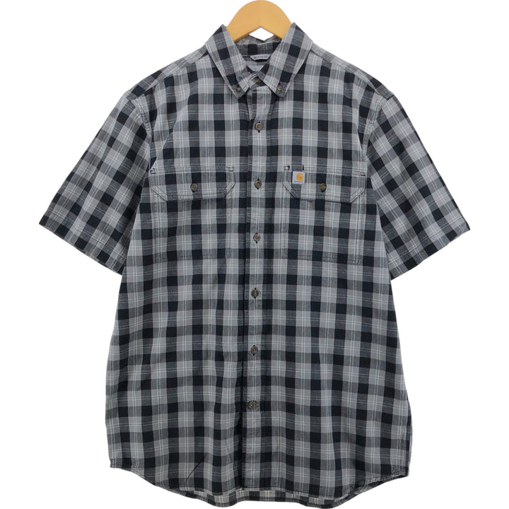 Carhartt Relaxed Fit Check Pattern Button-Down Short Sleeve Work Shirt, Men's Size Medium cotton black type Vintage Second Hand