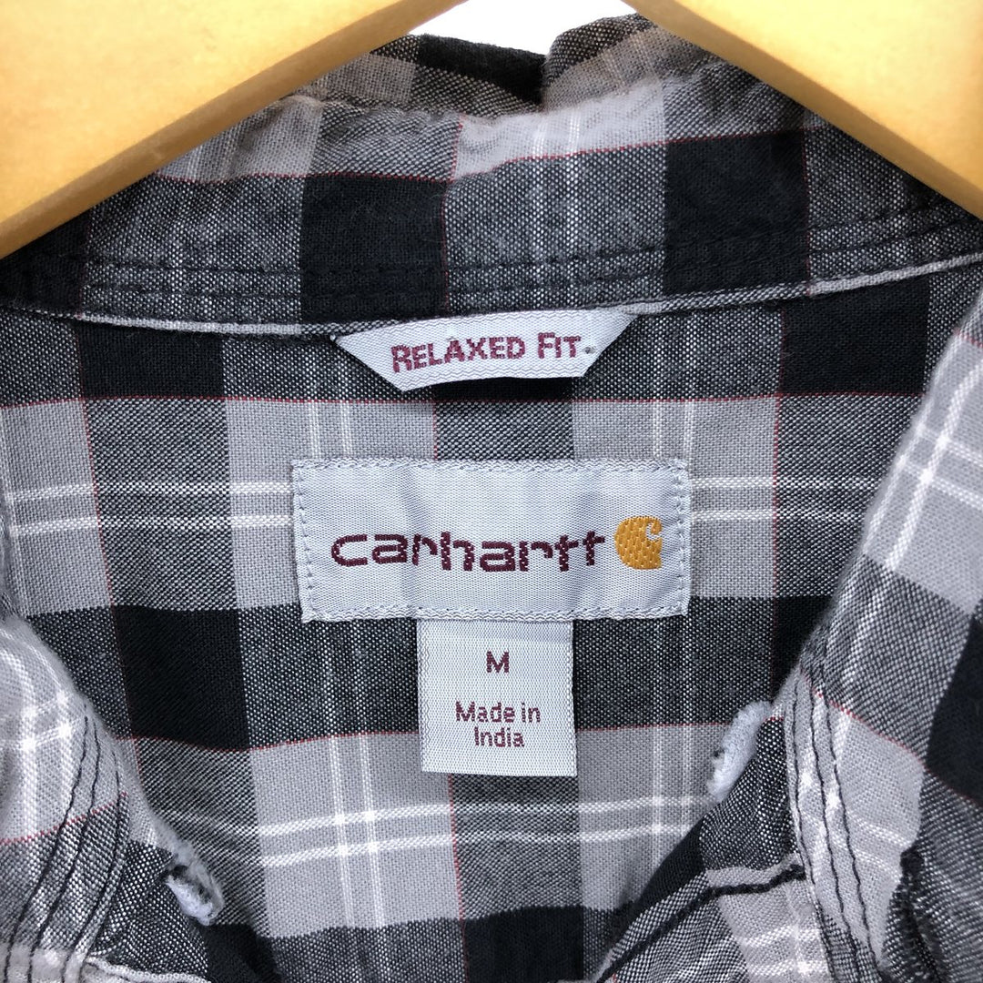 Carhartt Relaxed Fit Check Pattern Button-Down Short Sleeve Work Shirt, Men's Size Medium cotton black type Vintage Second Hand