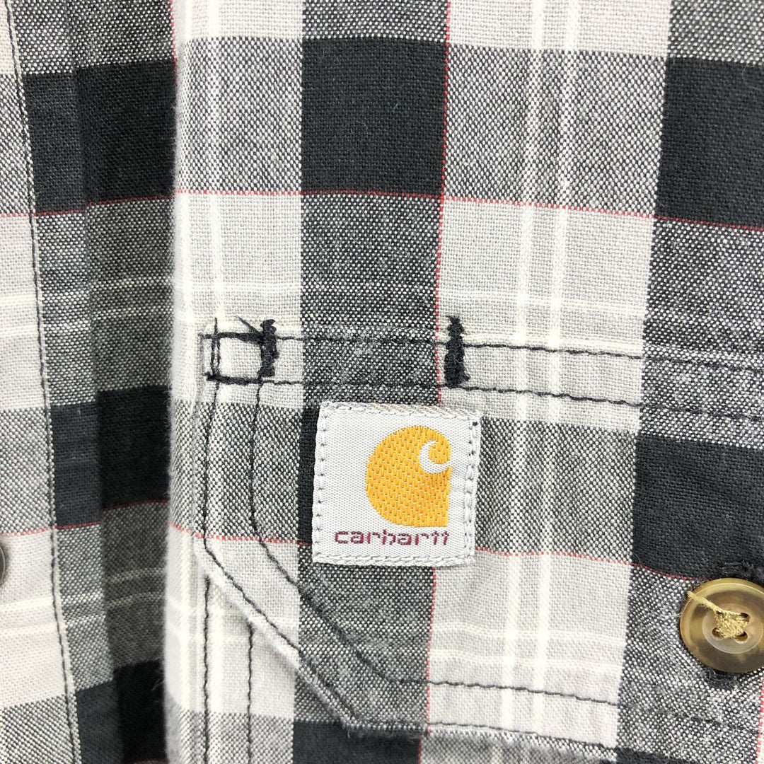 Carhartt Relaxed Fit Check Pattern Button-Down Short Sleeve Work Shirt, Men's Size Medium cotton black type Vintage Second Hand