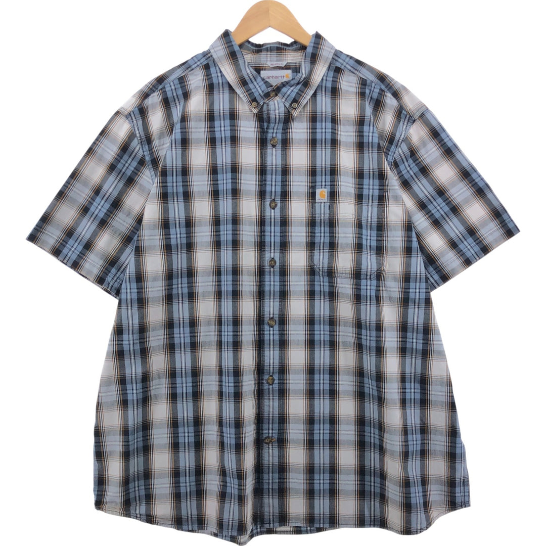 Carhartt RELAXED FIT Check Pattern Button-down Short Sleeve Work Shirt, Men's XXL cotton black type Vintage Second Hand