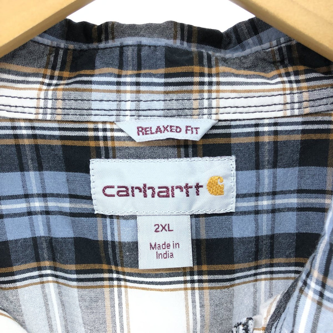 Carhartt RELAXED FIT Check Pattern Button-down Short Sleeve Work Shirt, Men's XXL cotton black type Vintage Second Hand