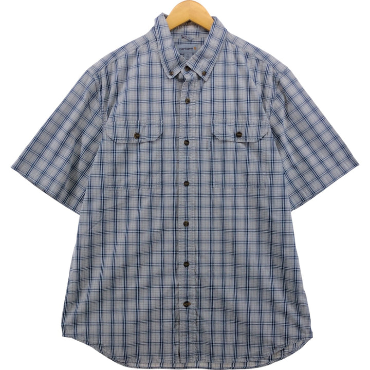Carhartt RELAXED FIT Check Pattern Button-down Short Sleeve Work Shirt, Men's XL cotton gray type Vintage Second Hand
