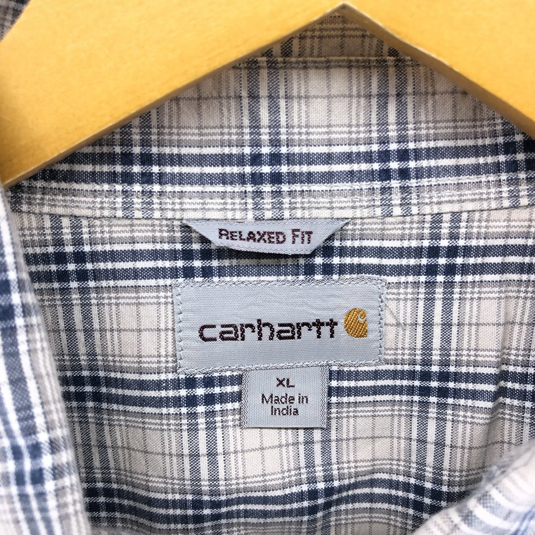 Carhartt RELAXED FIT Check Pattern Button-down Short Sleeve Work Shirt, Men's XL cotton gray type Vintage Second Hand