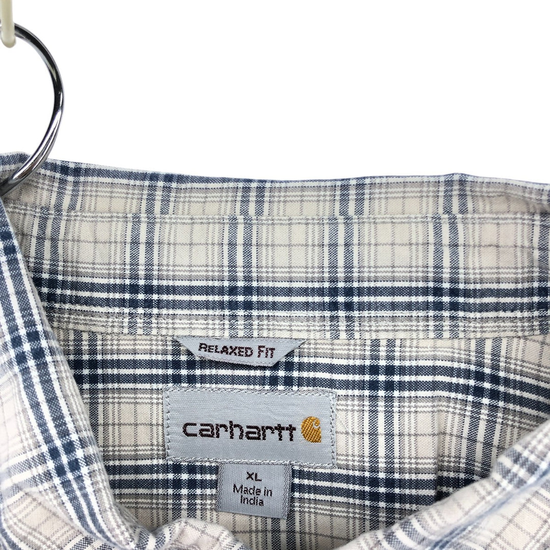 Carhartt RELAXED FIT Check Pattern Button-down Short Sleeve Work Shirt, Men's XL cotton gray type Vintage Second Hand