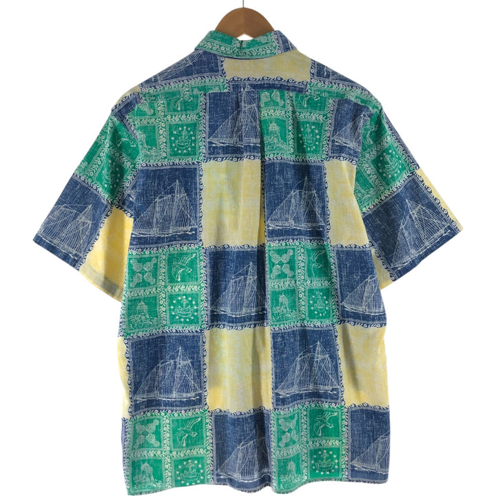 90'S Reyn Spooner swimsuit tag, bikini tag, all-over print, Hawaiian aloha shirt, box shirt, men's size L, vintage cotton blue type Vintage Second Hand