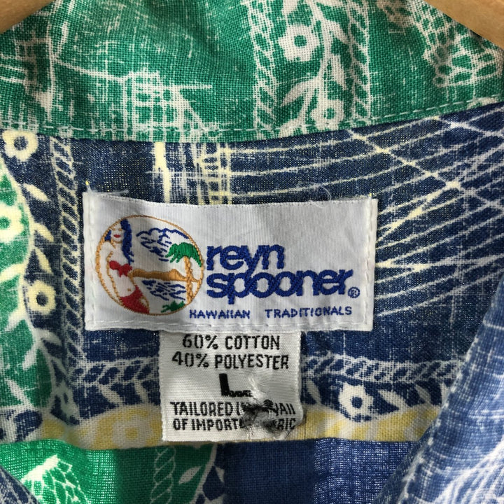 90'S Reyn Spooner swimsuit tag, bikini tag, all-over print, Hawaiian aloha shirt, box shirt, men's size L, vintage cotton blue type Vintage Second Hand