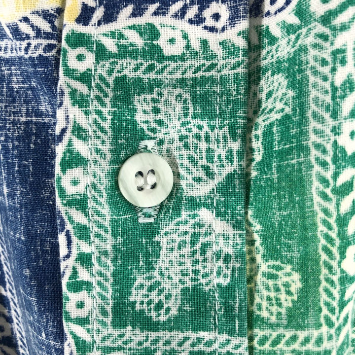 90'S Reyn Spooner swimsuit tag, bikini tag, all-over print, Hawaiian aloha shirt, box shirt, men's size L, vintage cotton blue type Vintage Second Hand