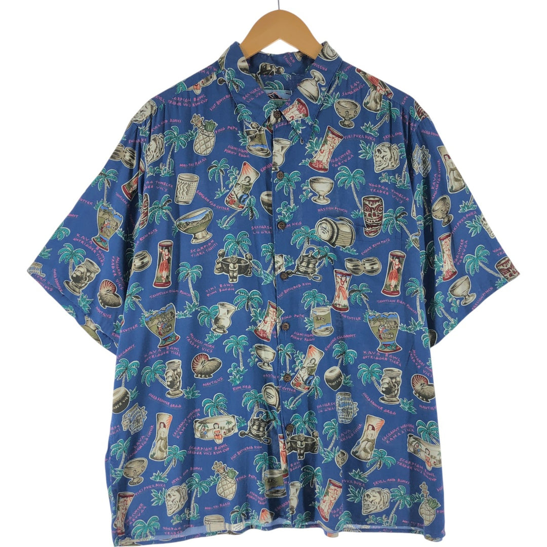 80s-90'S Reyn Spooner Diamond Head Tag All-Over Rayon Hawaiian Aloha Shirt Box Shirt Men's XL Size Rayon blue type Vintage Second Hand