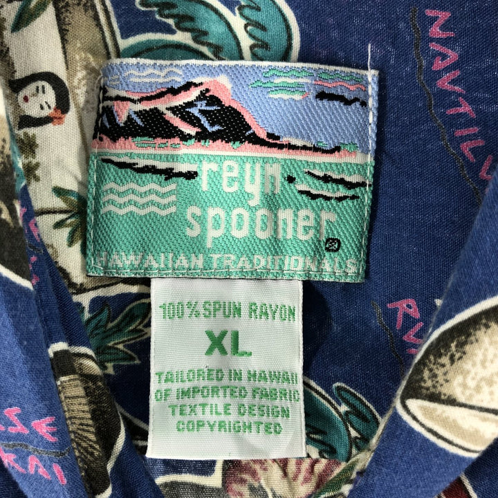 80s-90'S Reyn Spooner Diamond Head Tag All-Over Rayon Hawaiian Aloha Shirt Box Shirt Men's XL Size Rayon blue type Vintage Second Hand