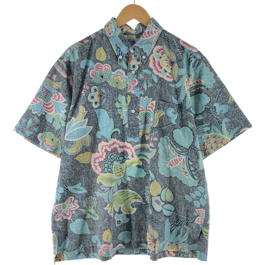 90'S Reyn Spooner Swimsuit Tag, All-Over Floral Print Pullover Button-Down Aloha Shirt, Made in Hawaii, Men's Size XL cotton gray type Vintage Second Hand