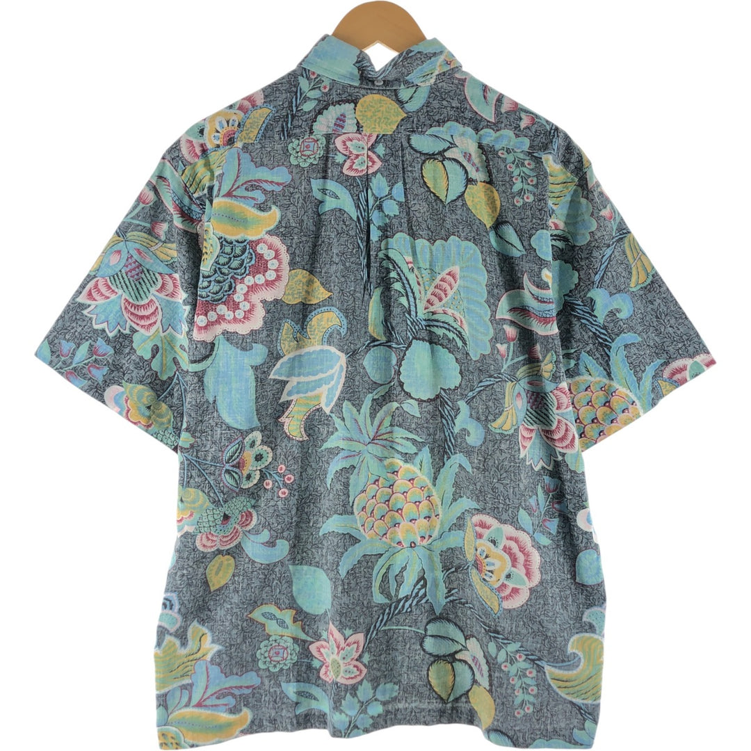 90'S Reyn Spooner Swimsuit Tag, All-Over Floral Print Pullover Button-Down Aloha Shirt, Made in Hawaii, Men's Size XL cotton gray type Vintage Second Hand