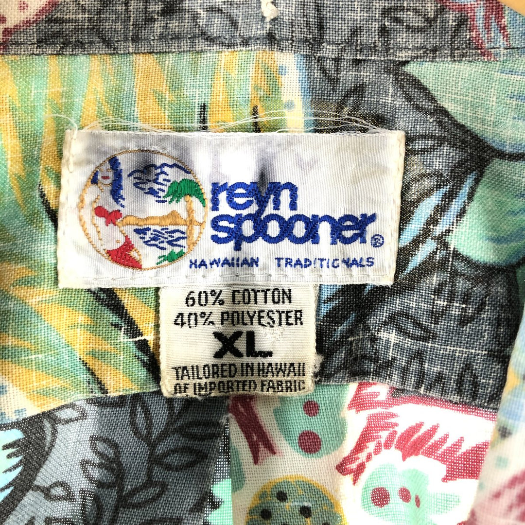 90'S Reyn Spooner Swimsuit Tag, All-Over Floral Print Pullover Button-Down Aloha Shirt, Made in Hawaii, Men's Size XL cotton gray type Vintage Second Hand