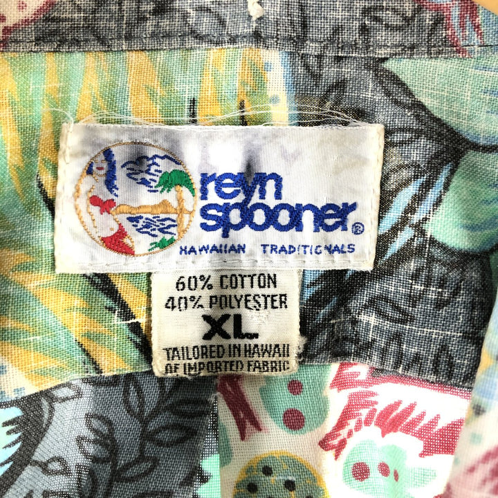 90'S Reyn Spooner Swimsuit Tag, All-Over Floral Print Pullover Button-Down Aloha Shirt, Made in Hawaii, Men's Size XL cotton gray type Vintage Second Hand