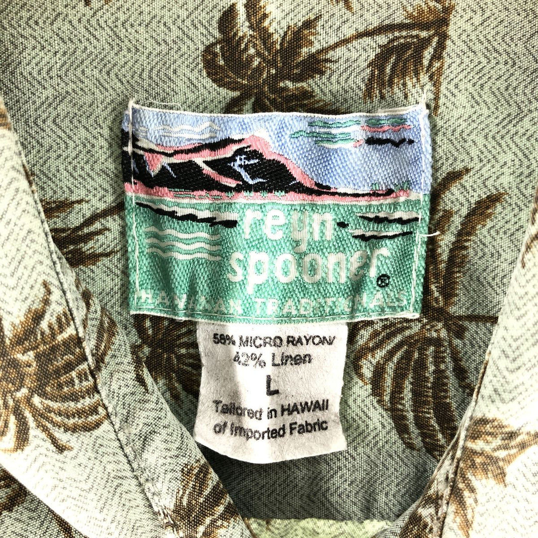 80s-90'S Reyn Spooner Diamond Head Tag All-Over Rayon Hawaiian Aloha Shirt Box Shirt Men's M Size Rayon green type Vintage Second Hand