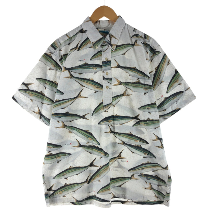 Reyn Spooner GYOTAKU BY NAOKI Gyotaku Naoki Hayashi All-over Print Pullover Button-down Aloha Shirt Men's XL Size cotton Beige type Vintage Second Hand