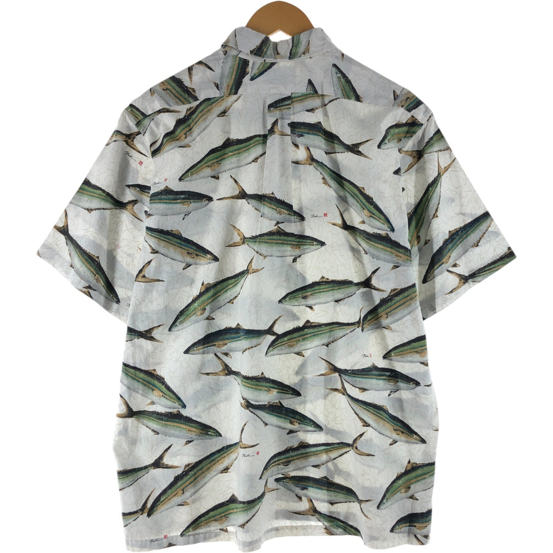 Reyn Spooner GYOTAKU BY NAOKI Gyotaku Naoki Hayashi All-over Print Pullover Button-down Aloha Shirt Men's XL Size cotton Beige type Vintage Second Hand