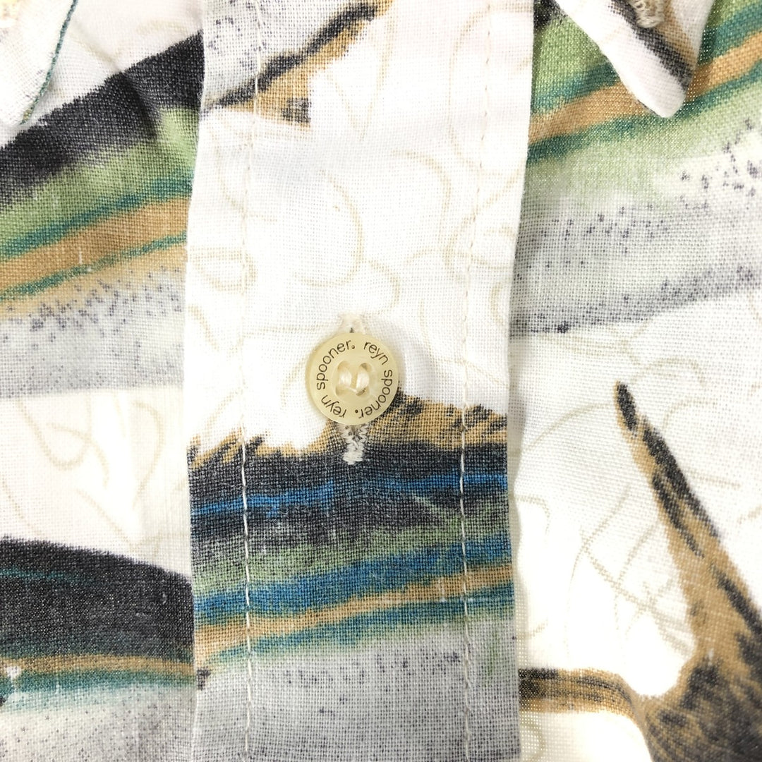Reyn Spooner GYOTAKU BY NAOKI Gyotaku Naoki Hayashi All-over Print Pullover Button-down Aloha Shirt Men's XL Size cotton Beige type Vintage Second Hand