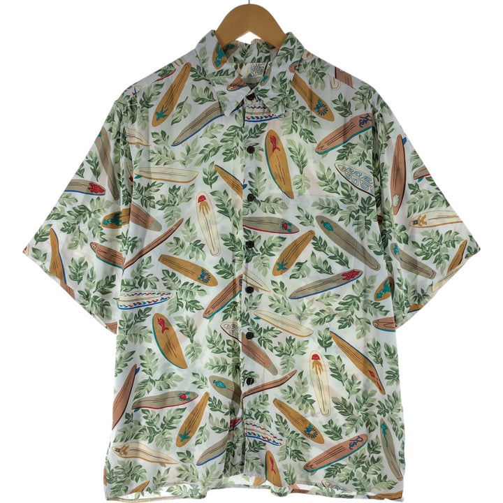 Reyn Spooner Dietrich Variez Collection All-over Pattern Rayon Hawaiian Aloha Shirt Box Shirt Men's L Size Rayon white type Vintage Second Hand