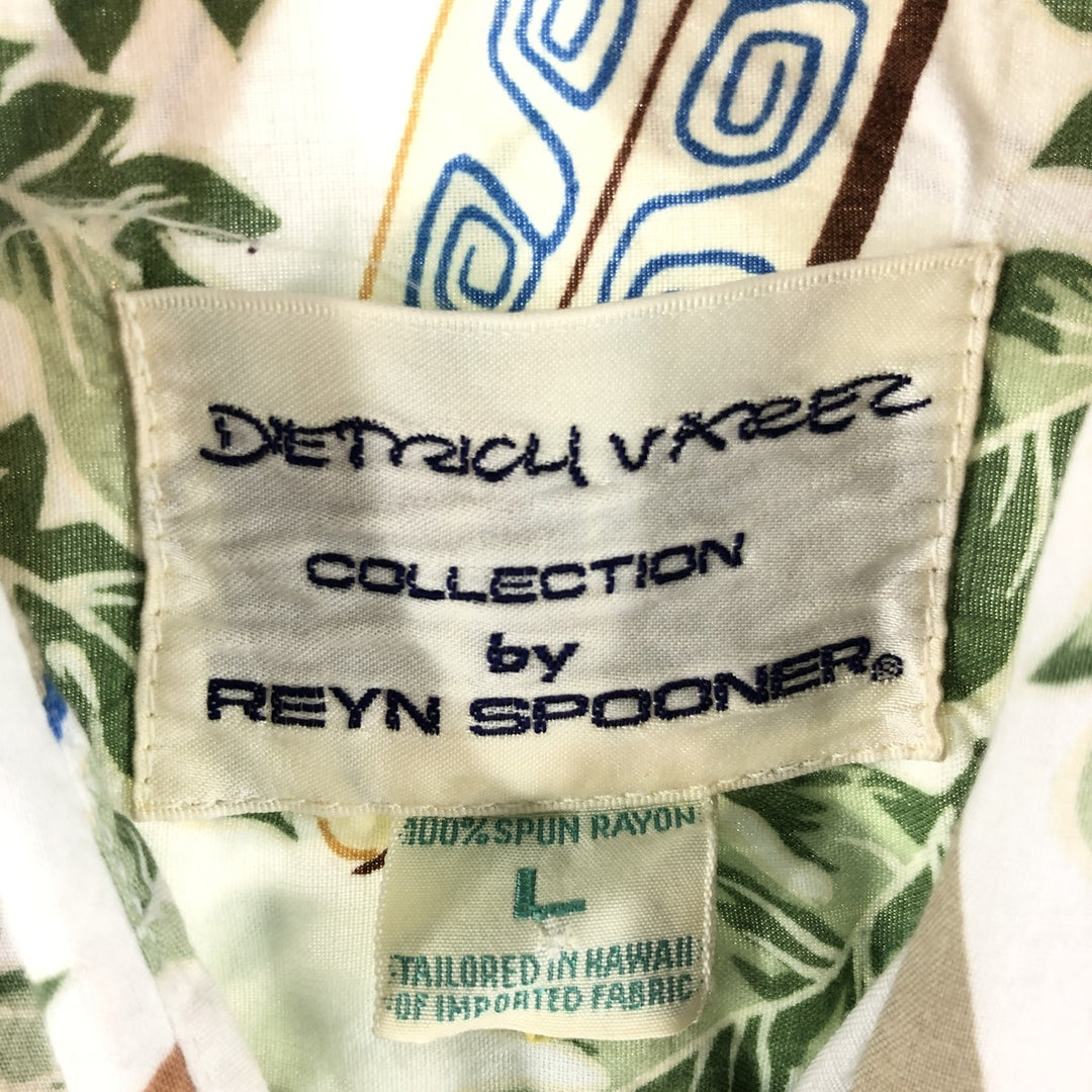 Reyn Spooner Dietrich Variez Collection All-over Pattern Rayon Hawaiian Aloha Shirt Box Shirt Men's L Size Rayon white type Vintage Second Hand