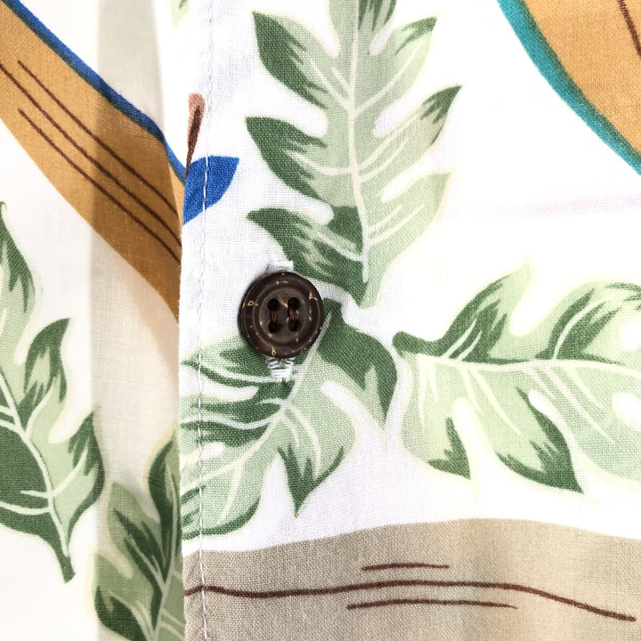 Reyn Spooner Dietrich Variez Collection All-over Pattern Rayon Hawaiian Aloha Shirt Box Shirt Men's L Size Rayon white type Vintage Second Hand