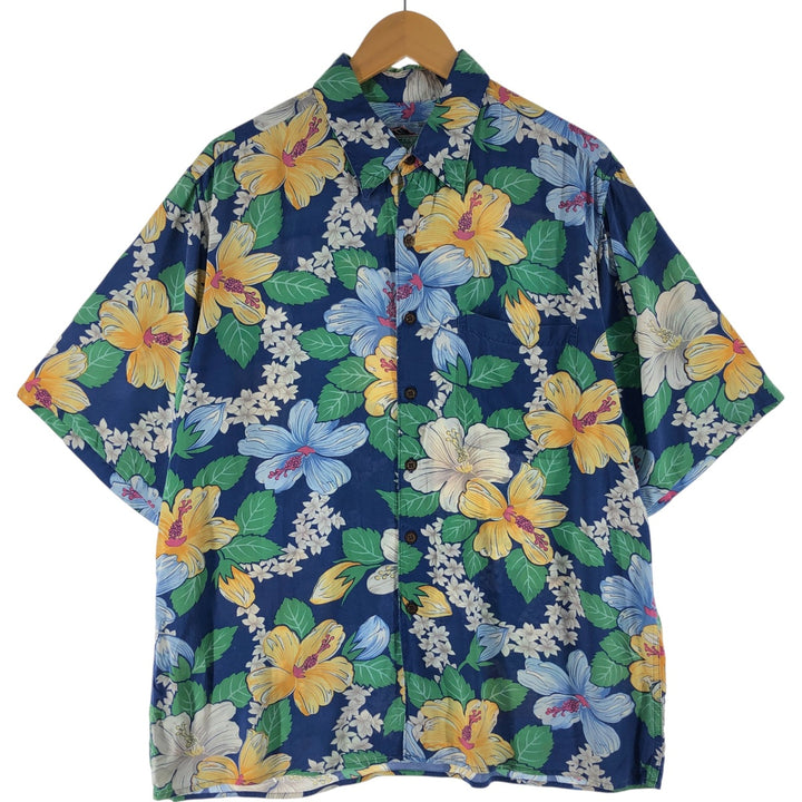 80s-90'S Reyn Spooner Diamond Head Tag All-Over Rayon Hawaiian Aloha Shirt Box Shirt Men's L Size Rayon blue type Vintage Second Hand