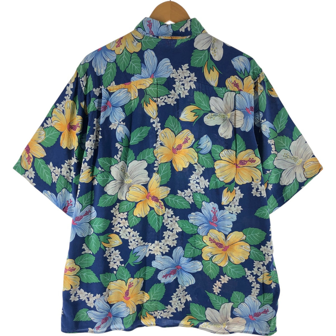 80s-90'S Reyn Spooner Diamond Head Tag All-Over Rayon Hawaiian Aloha Shirt Box Shirt Men's L Size Rayon blue type Vintage Second Hand
