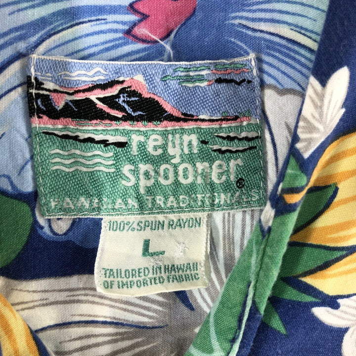 80s-90'S Reyn Spooner Diamond Head Tag All-Over Rayon Hawaiian Aloha Shirt Box Shirt Men's L Size Rayon blue type Vintage Second Hand