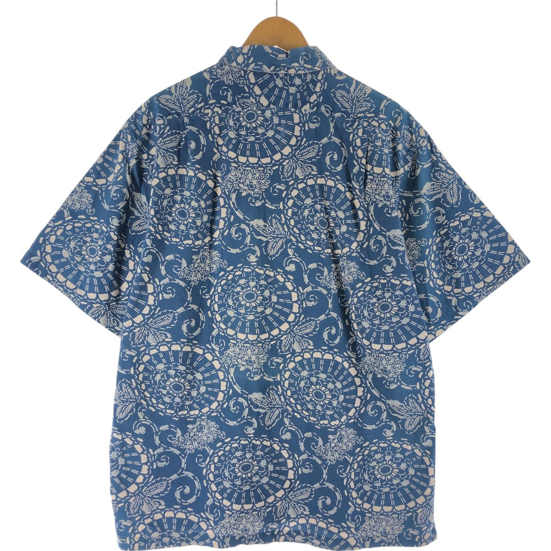 POLO by Ralph Lauren All-over Pattern Open Collar Hawaiian Aloha Shirt Box Shirt Men's L Size cotton blue type Vintage Second Hand