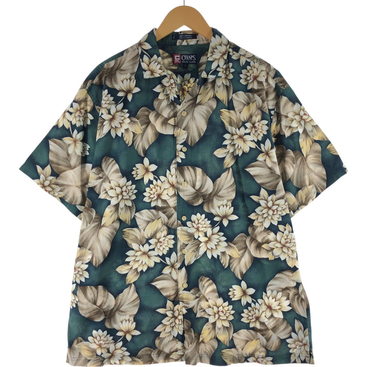 90'S Ralph Lauren Chaps, All-over Floral Pattern, Open Collar, Hawaiian Aloha Shirt, Box Shirt, Men's L Size cotton Green type dark green Vintage Second Hand