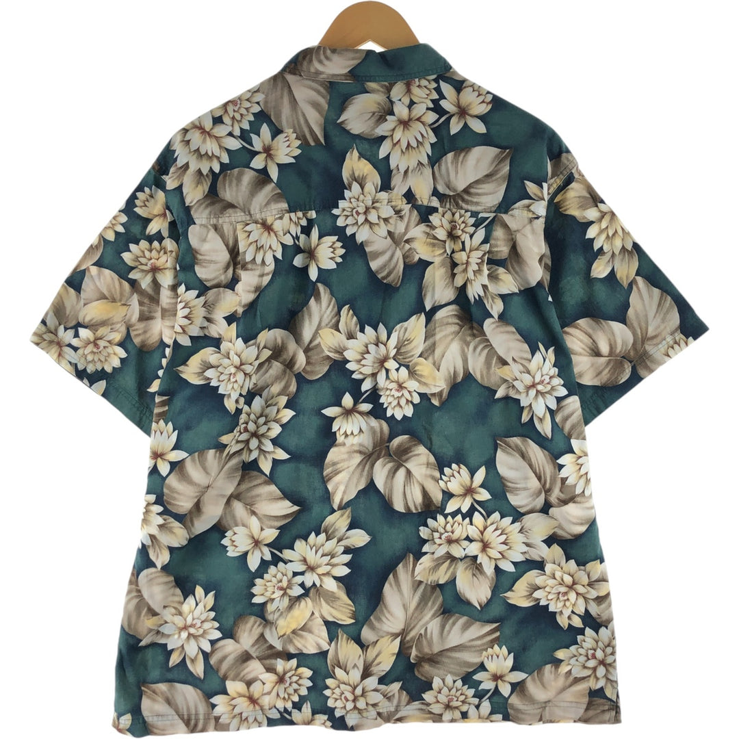 90'S Ralph Lauren Chaps, All-over Floral Pattern, Open Collar, Hawaiian Aloha Shirt, Box Shirt, Men's L Size cotton Green type dark green Vintage Second Hand