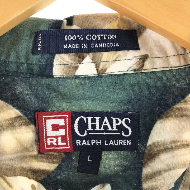 90'S Ralph Lauren Chaps, All-over Floral Pattern, Open Collar, Hawaiian Aloha Shirt, Box Shirt, Men's L Size cotton Green type dark green Vintage Second Hand