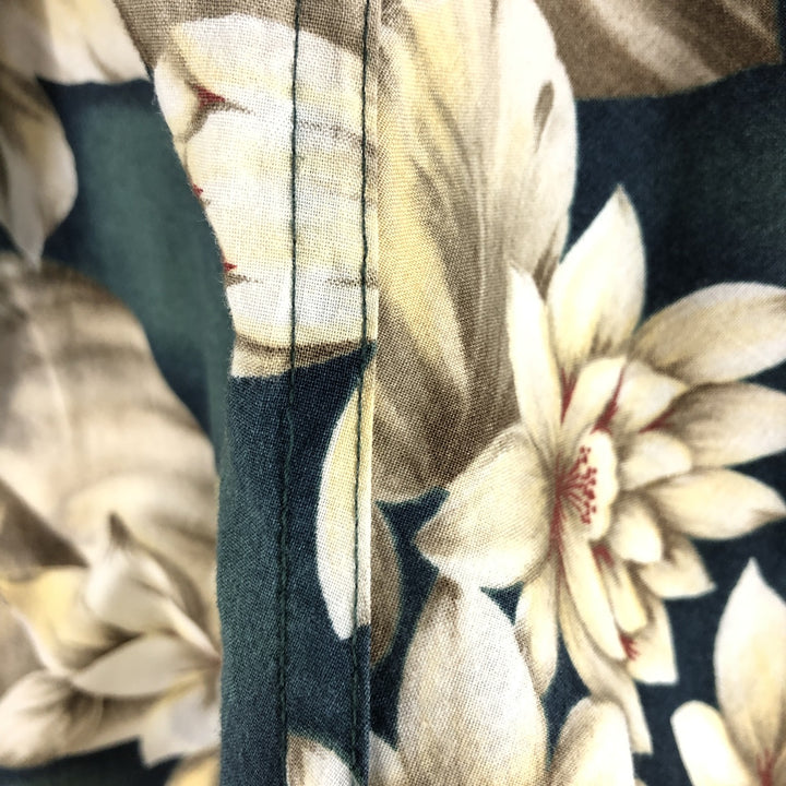 90'S Ralph Lauren Chaps, All-over Floral Pattern, Open Collar, Hawaiian Aloha Shirt, Box Shirt, Men's L Size cotton Green type dark green Vintage Second Hand