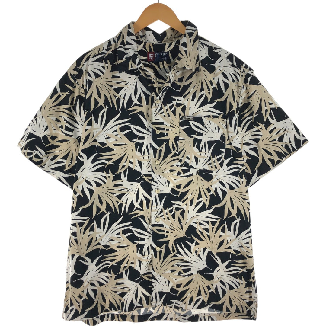 90'S Ralph Lauren Chaps, Leaf Pattern, Open Collar, Hawaiian Aloha Shirt, Box Shirt, Men's L Size cotton black type Vintage Second Hand