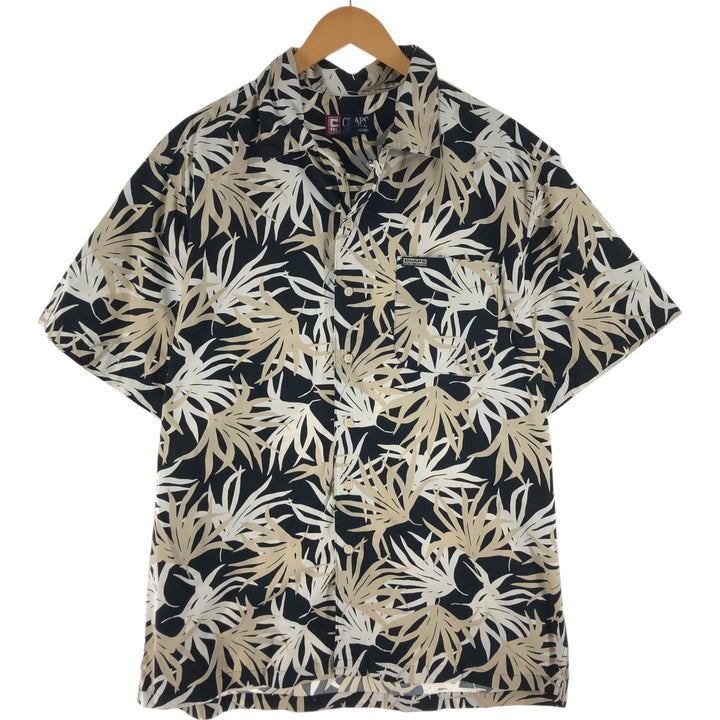90'S Ralph Lauren Chaps, Leaf Pattern, Open Collar, Hawaiian Aloha Shirt, Box Shirt, Men's L Size cotton black type Vintage Second Hand