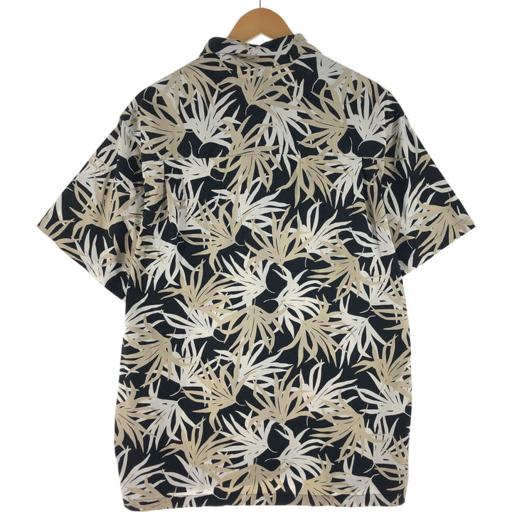 90'S Ralph Lauren Chaps, Leaf Pattern, Open Collar, Hawaiian Aloha Shirt, Box Shirt, Men's L Size cotton black type Vintage Second Hand