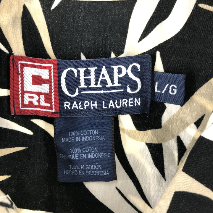 90'S Ralph Lauren Chaps, Leaf Pattern, Open Collar, Hawaiian Aloha Shirt, Box Shirt, Men's L Size cotton black type Vintage Second Hand