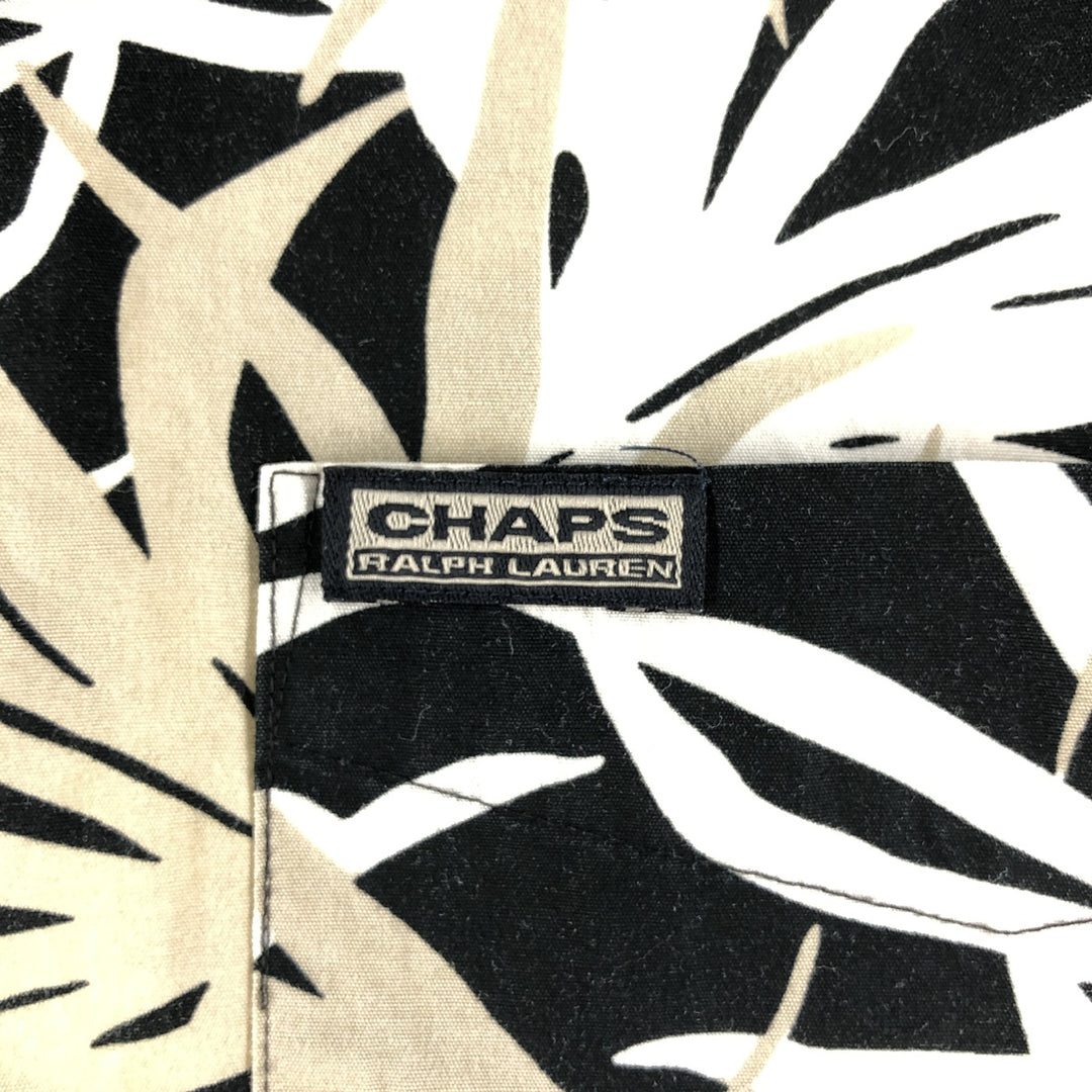 90'S Ralph Lauren Chaps, Leaf Pattern, Open Collar, Hawaiian Aloha Shirt, Box Shirt, Men's L Size cotton black type Vintage Second Hand